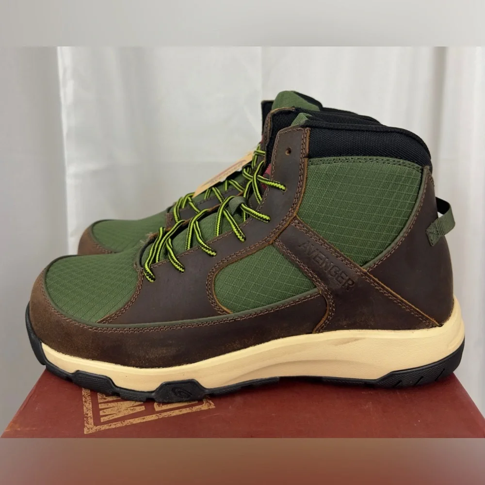Avenger Work Boot - Edge Mid Brown/Green Metal Free Carbon Safety Toe US 10 1/2M